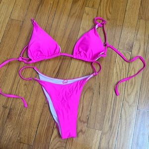 Shein Swim Suit Bathing Suit Hot Pink Large Tie Back